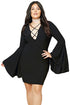 Plus Size Caged Flare Sleeves Dress